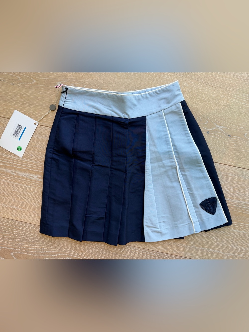 Rossignol Two-Tone Pleated Skater Skirt in Navy and Light Blue